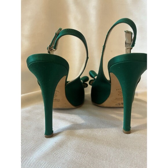 Something‎ Bleu Kelly Green Satin Sling Back Stilettos Platform Heels Bow SZ 7.5 - Picture 6 of 12